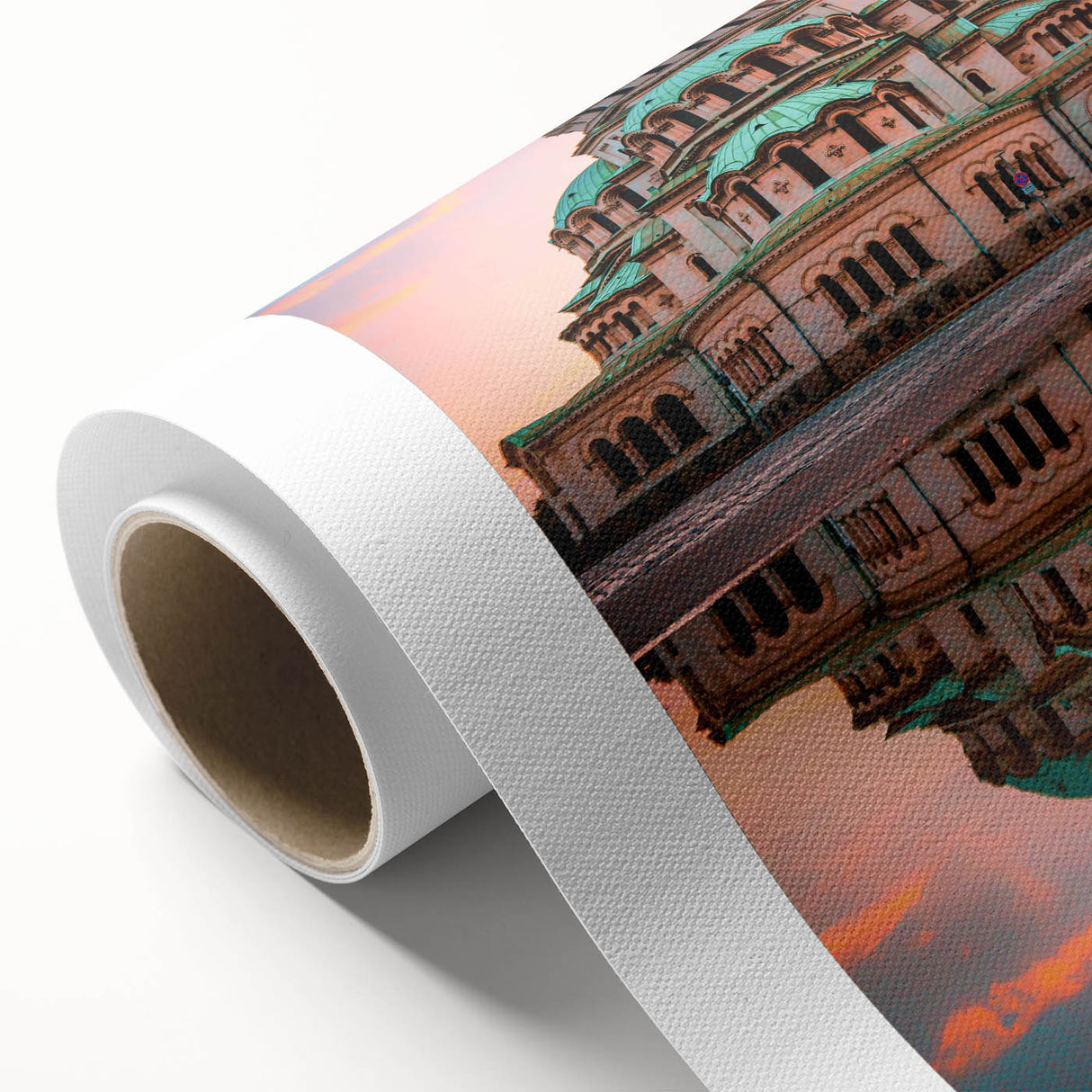 Art Deco style poster of a European scenery in Bulgaria, depicted in soft pastel shades on rolled canvas.