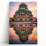 Black and white photograph of a European cityscape printed on large stretched canvas, suitable for kitchen wall art.