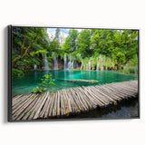 Black and white framed canvas of a Croatian landscape in a vintage poster style, ideal for bedroom decor.