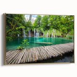 Framed canvas depicting a vintage-style landscape of Croatian scenery in muted gold and black tones.