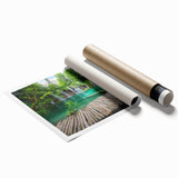 Extra large rolled print of a Croatian landscape with vibrant green and blue tones, ideal for classy bathroom wall art.