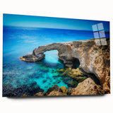 Acrylic print of a European Cyprus landscape in muted earth tones, ideal for bedroom or dining room art.