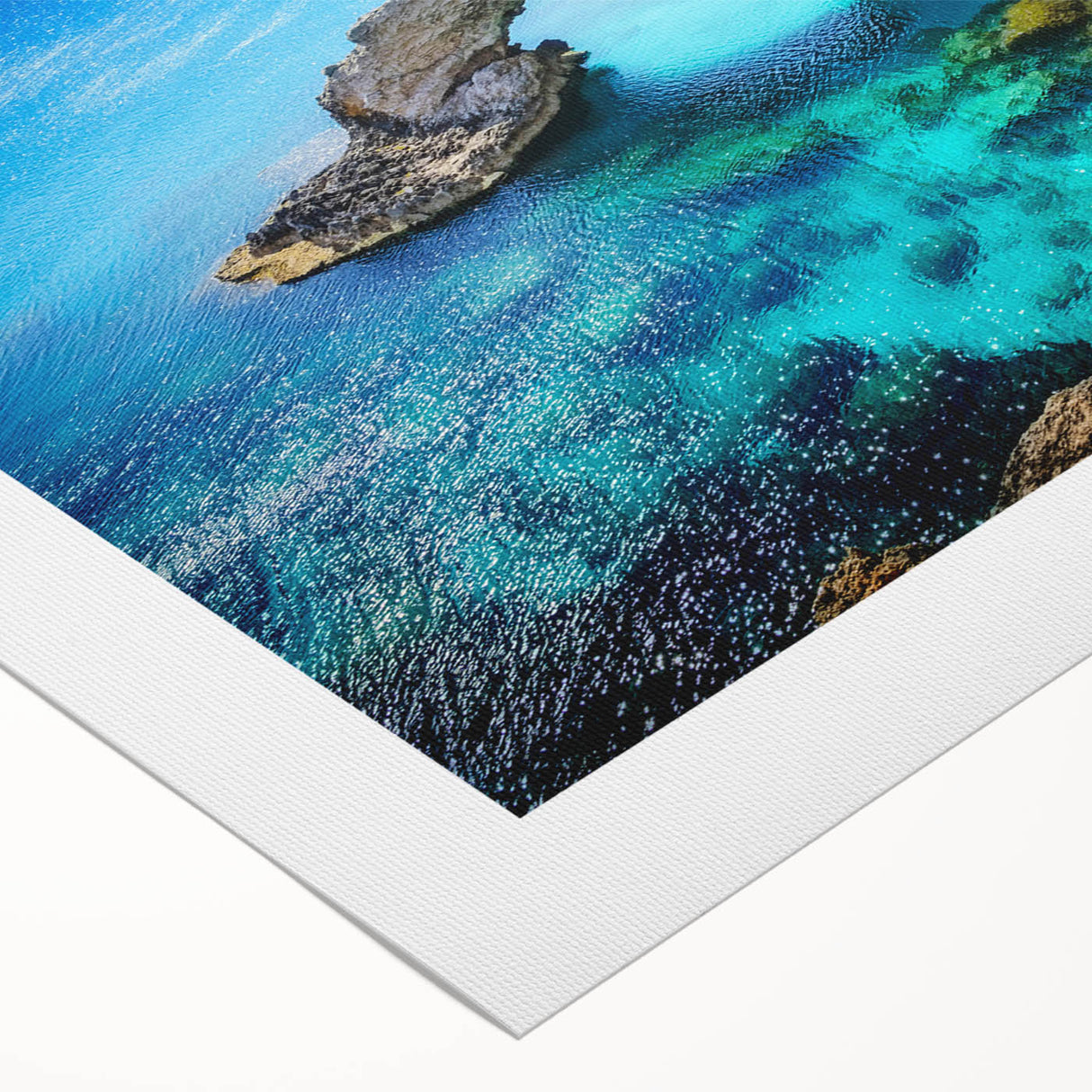 Art deco poster of a European Cyprus landscape in muted earth tones on rolled canvas, suitable for dining room decor.