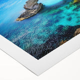 Art deco poster of a European Cyprus landscape in muted earth tones on rolled canvas, suitable for dining room decor.