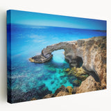 Large art print of a European Cyprus landscape on stretched canvas, showcasing muted earth tones.