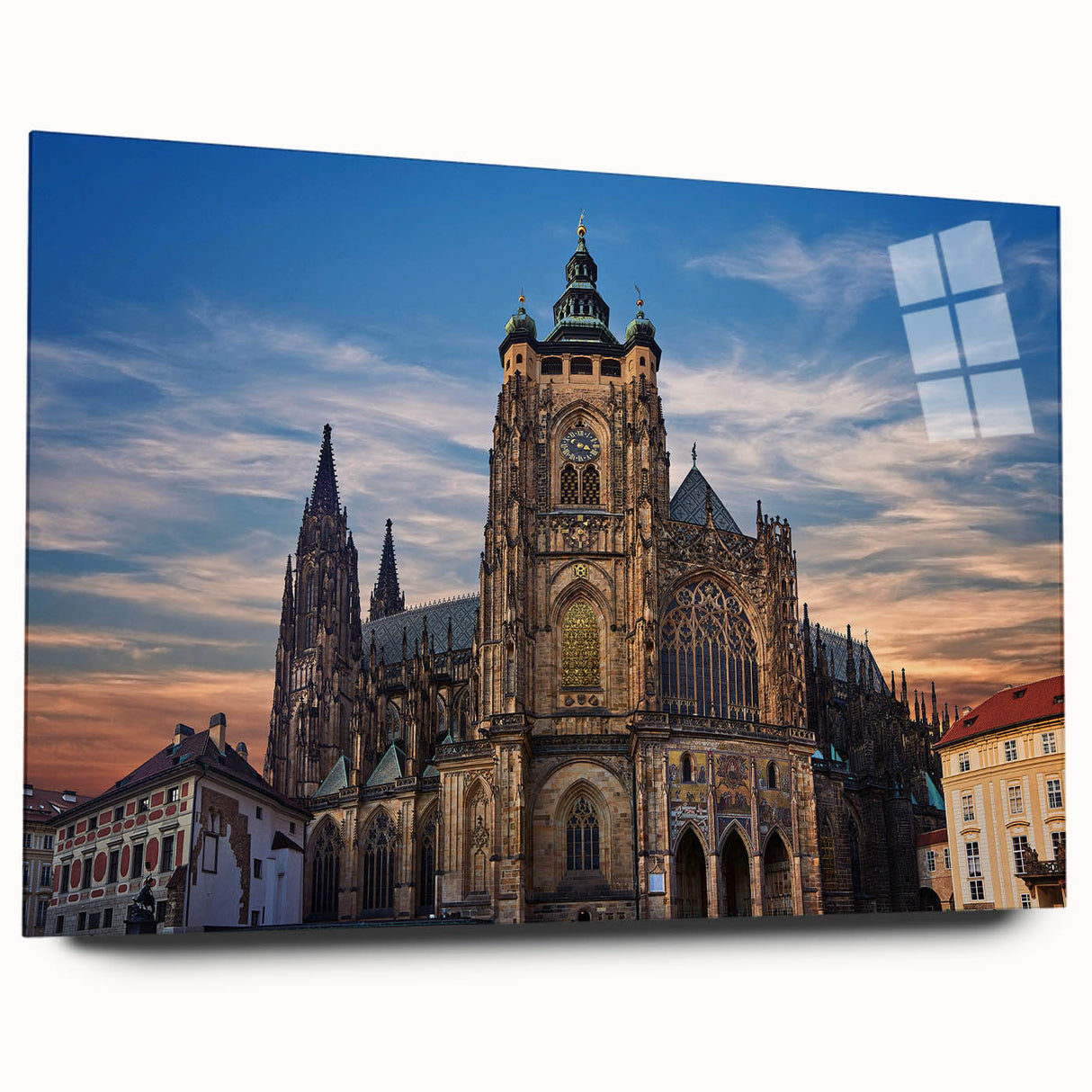 Acrylic print of Prague scenery featuring muted earth tones, ideal for bedroom or dining room art.