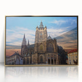 Acrylic print of Prague scenery with gold frame, featuring art deco style, ideal for modern art wall decor.