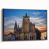 Black and white framed canvas of Prague landscape, ideal for bedroom wall art, featuring vintage poster style.
