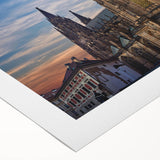 Art deco poster of Prague skyline in muted earth tones on rolled canvas, suitable for dining room decor.