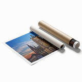 Rolled print of Prague scenery with muted earth tones, ideal for classy bathroom wall art.