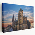 Prague cityscape on large stretched canvas with muted earth tones, ideal for kitchen wall art.