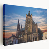 Prague cityscape on large stretched canvas with muted earth tones, ideal for kitchen wall art.