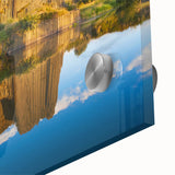 Large abstract wall art of a Czech Republic scenery in muted earth tones on acrylic glass, ideal for dining room decor.