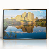 Art deco poster of a Czech Republic scenery in gold frame, featuring acrylic print with vibrant hues.