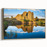 Framed canvas of a vintage-style Czech Republic landscape in muted gold and black tones, suitable for bedroom wall art.