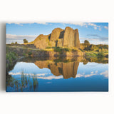 Black and white photograph of the Charles Bridge in Prague on stretched canvas.