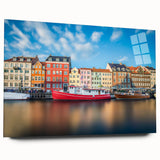 Large abstract wall art of a European scenery in muted earth tones on acrylic glass.