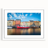 Textured abstract art print of a Danish landscape in muted earth tones, framed with a white mat, ideal for bedroom art.