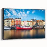 Black and white vintage poster art of a Danish landscape on framed canvas, suitable for bedroom decor.