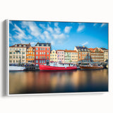 Vintage poster art of a European Denmark scenery on a framed canvas with colorful art accents, ideal for living room decor.
