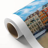 Art Deco style poster of a European scenery with soft pastel colors on rolled canvas, ideal for nursery wall art.