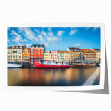 Extra large rolled print of a Danish landscape with muted green and blue tones, ideal for dining room wall art.