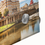 Large abstract wall art depicting a European scenery in Bath, England, with muted earth tones on acrylic glass.