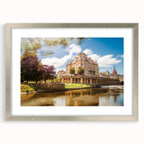 Extra large framed abstract art print of a textured European cityscape in muted earth tones, ideal for living room decor.