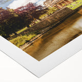 Art deco poster of Bath, England scenery in muted earth tones on rolled canvas, suitable for dining room wall art.