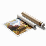 Rolled print of a vintage European Bath scenery in muted earth tones, ideal for classy bathroom wall art.