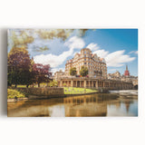 Black and white large art canvas of Bath, England, featuring historic architecture, ideal for kitchen wall art.