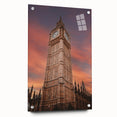 Acrylic print of Big Ben with a side view in muted gray tones, suitable for bedroom or dining room decor.