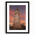 Extra large abstract art print of Big Ben with colorful, textured brush strokes on a black framed canvas.