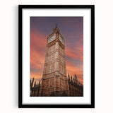 Extra large abstract art print of Big Ben with colorful, textured brush strokes on a black framed canvas.