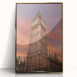 Art deco poster of Big Ben with gold and black colors on acrylic, ideal for modern art wall decor in a study.