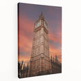 Large art of the Big Ben with muted gray tones on a stretched canvas, ideal for kitchen wall art.