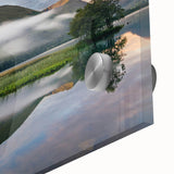 Large abstract wall art depicting a Cumbria, England scenery in muted earth tones on acrylic glass.