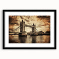 Colorful abstract art print of London scenery on textured canvas, framed in black, ideal for living room decor.