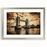 Extra large abstract art print of London scenery in muted gray, framed in silver, ideal for living room decor.