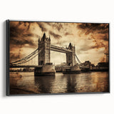 Black and white vintage poster art of London landscape on framed canvas, suitable for bedroom wall decor.