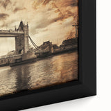Extra large framed canvas of a textured London skyline in black with vibrant color accents, ideal for living room decor.