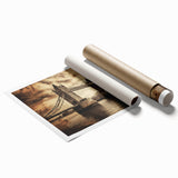 Extra large rolled canvas print of London scenery with floral elements in soft color tones.