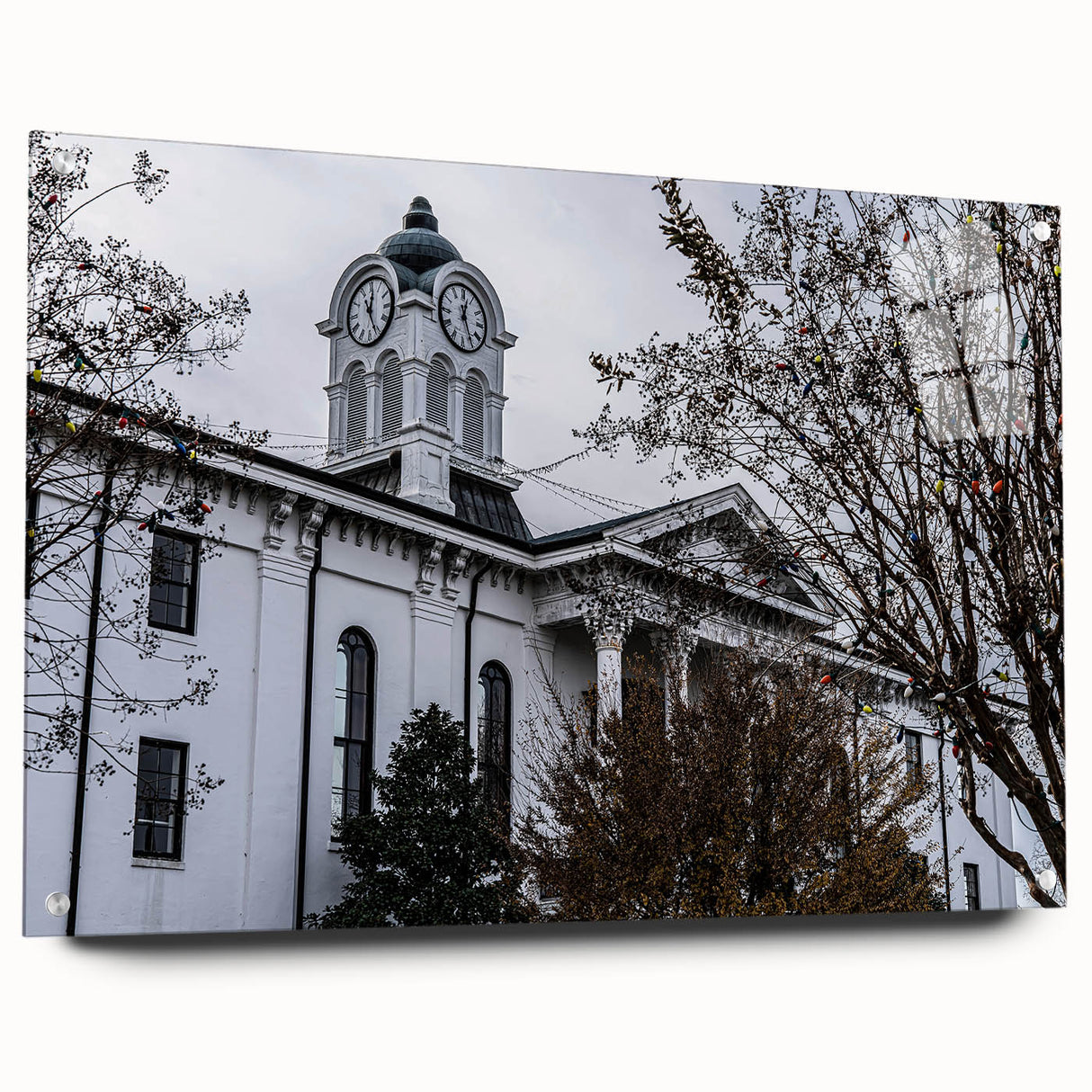 Acrylic print of Oxford scenery with soft earth tones, ideal for dining room decor.