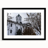 Colorful abstract art print of Oxford scenery in vibrant hues on a large framed canvas, ideal for living room decor.