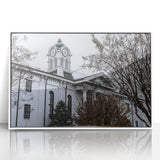 Mid-century modernist art depicting Oxford's historic architecture in muted earth tones on a framed acrylic print.