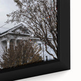 Black wall art featuring a textured Oxford, England cityscape on a framed canvas, ideal for living room decor.