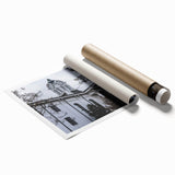 Extra large rolled print of Oxford scenery with vibrant green and floral elements, ideal for classy bathroom wall art.