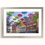 Extra large abstract art print of Piccadilly, England in textured hues, framed in silver, ideal for living room decor.