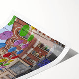 Extra large wall art featuring line art flowers in muted earth tones on a rolled canvas.