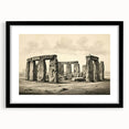 Abstract art print of Stonehenge in vibrant, colorful hues on a large framed canvas, suited for living room decor.